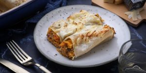 Canelones de champiñones y zapallo Asado